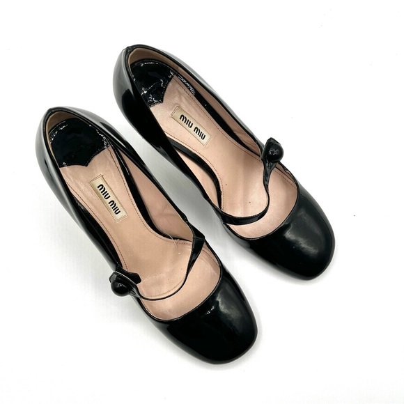 MIU MIU BLACK PATENT LEATHER PUMP MARY JANE HEELS LEATHER HEELS MADE IN ITALY 40 - Picture 12 of 14